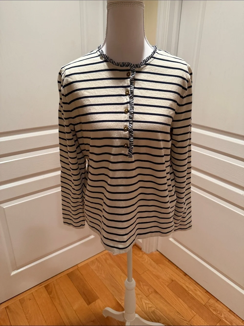 J. Crew Cream and Navy Striped Long-Sleeve Henley